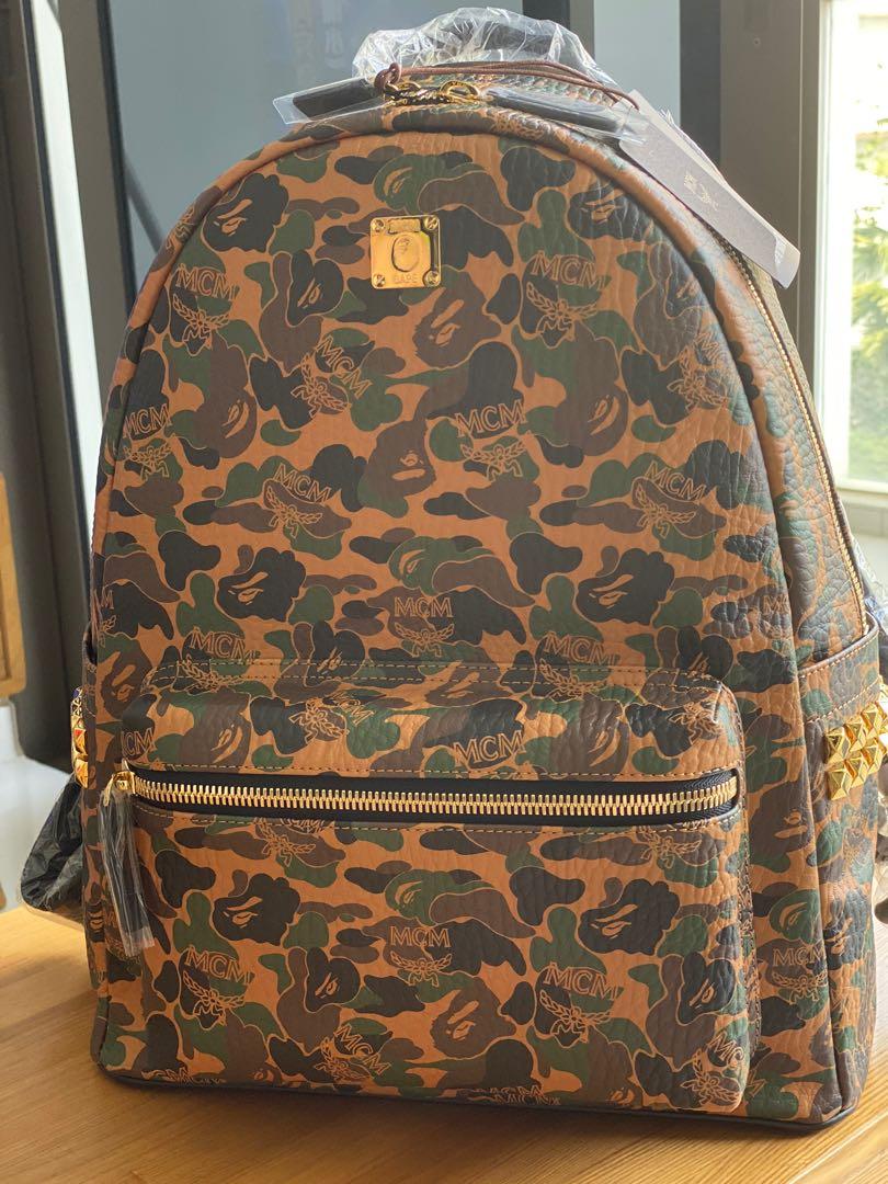 Limited Edition MCM X Bape Stark Backpack in Camo Visetos, Luxury, Bags &  Wallets on Carousell