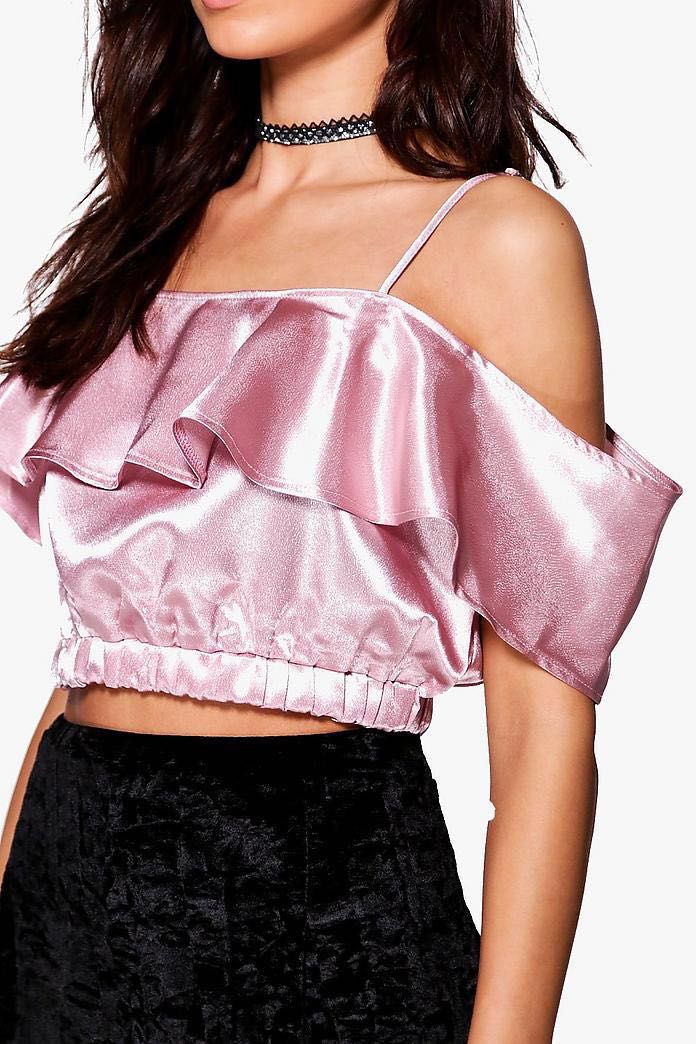 pink ruffle crop top