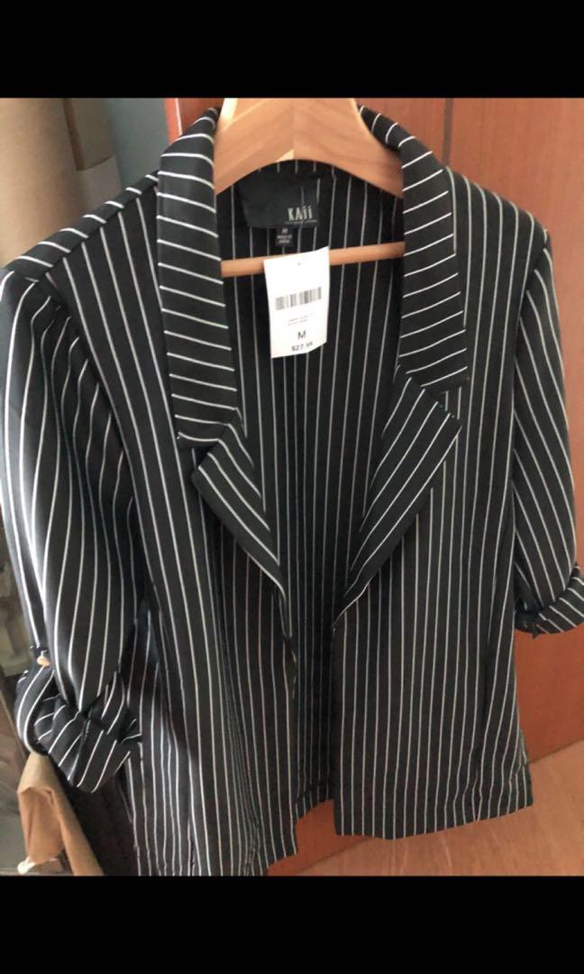 Black and white pinstripe blazer clearance