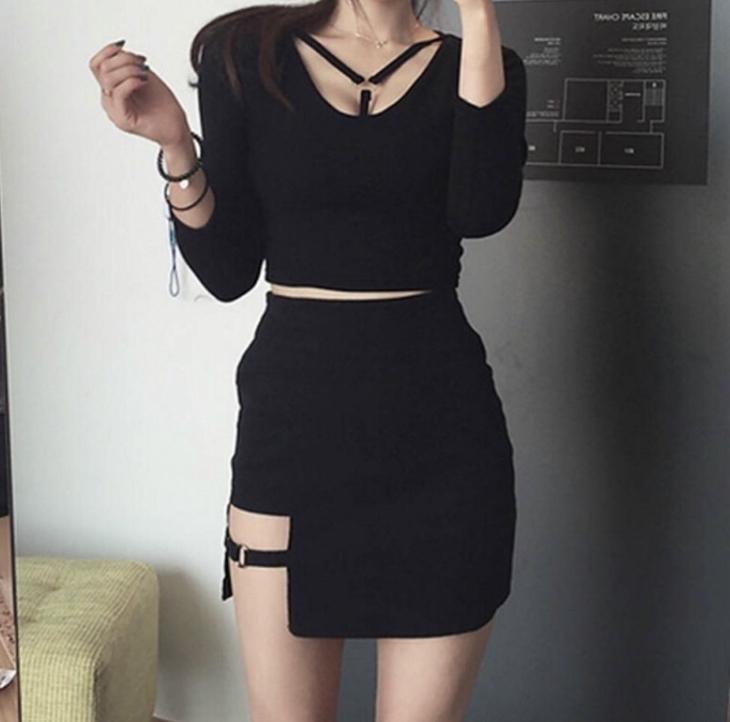 asymmetrical skirt with buckles