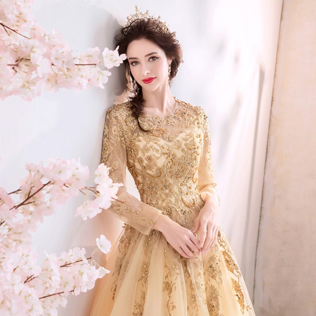 Gold lace hotsell long sleeve dress