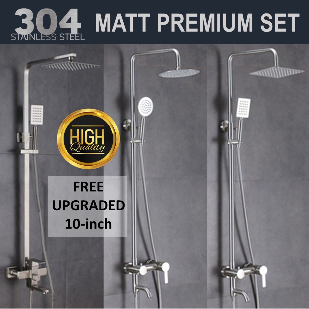 Premium Matt 304 Stainless Steel Rain Shower Set, Furniture & Home Living, Bathroom & Kitchen