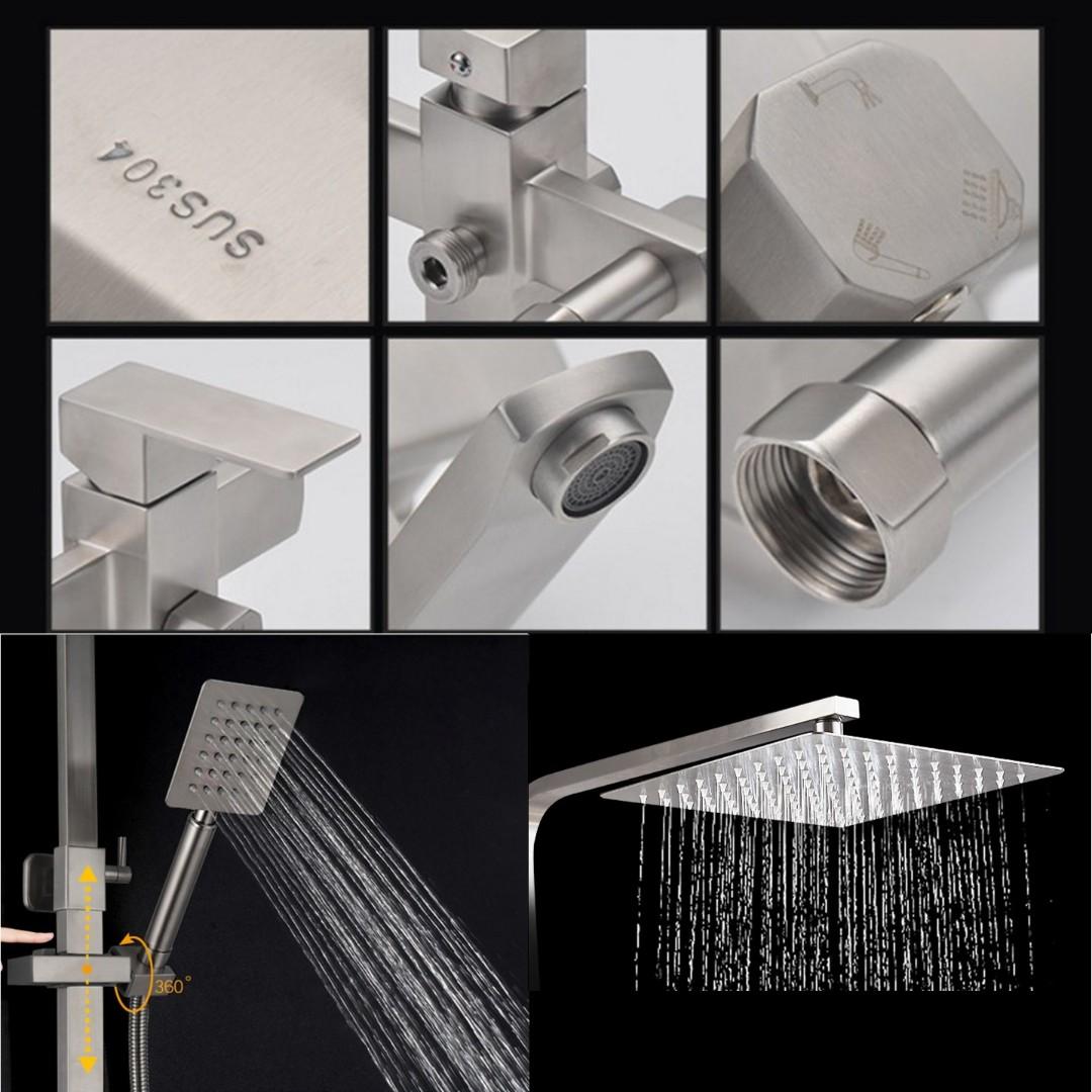 Premium Matt 304 Stainless Steel Rain Shower Set, Furniture & Home Living, Bathroom & Kitchen