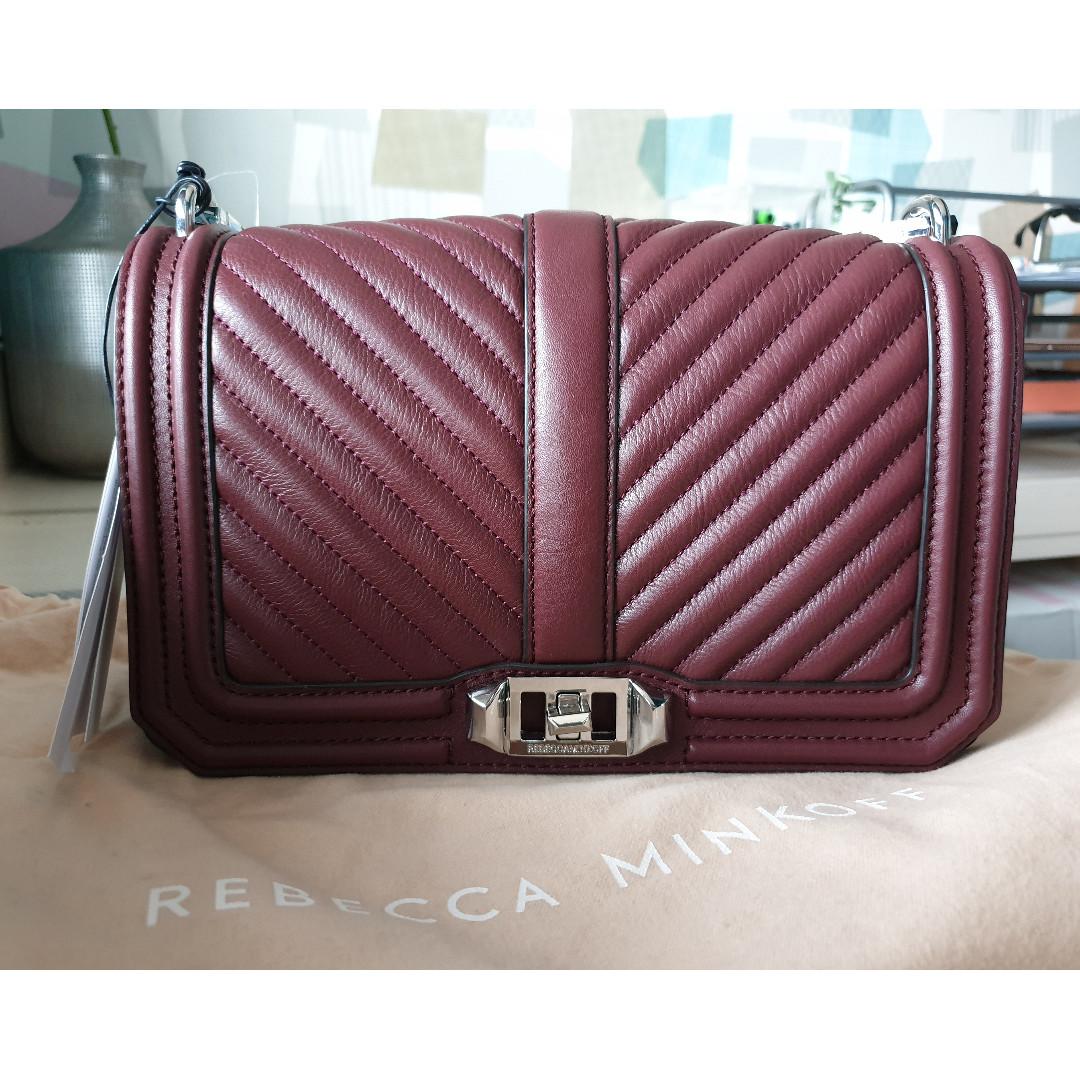 Rebecca Minkoff Chevron Quilted Love Crossbody Bag Bordeaux Color Style HF18ECQX08