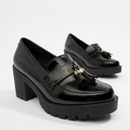 women's chunky heel loafers