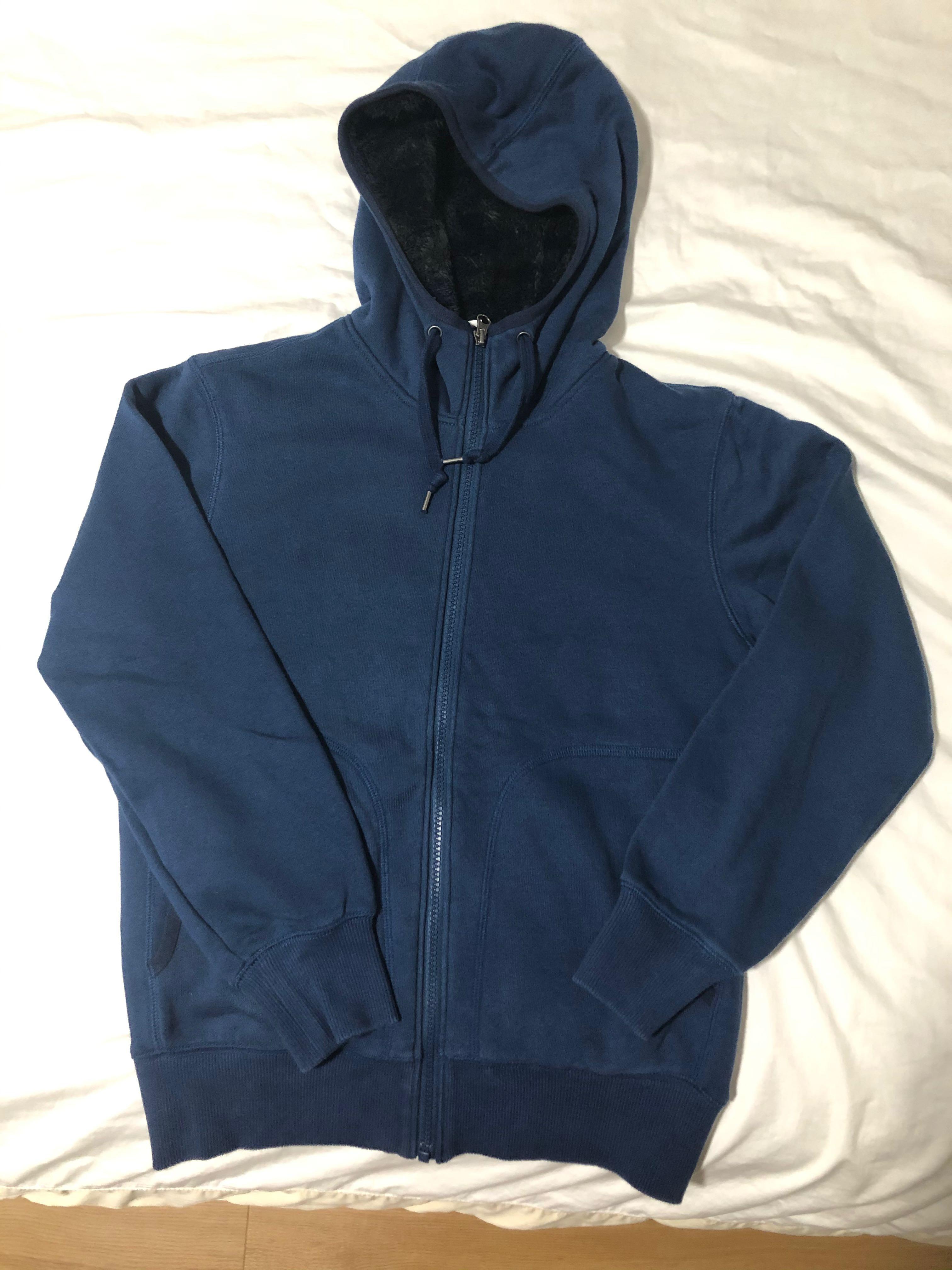 Uniqlo fur lined hoodie blue men s Men s Fashion Coats