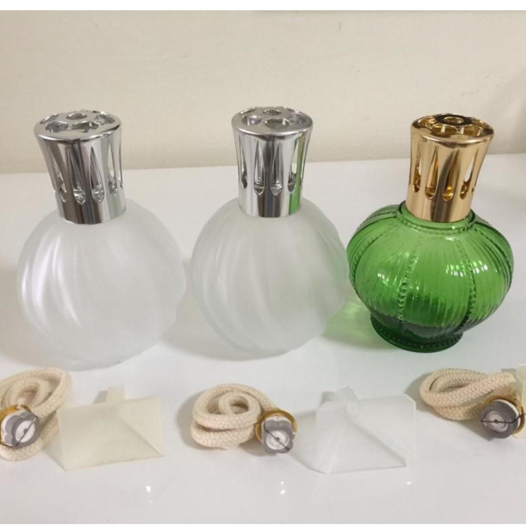Vintage Lampe Berger 1x Turquoise Green And 2 X Frosted Glass