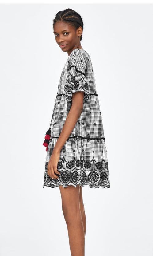 Zara grey 2025 dress with embroidery
