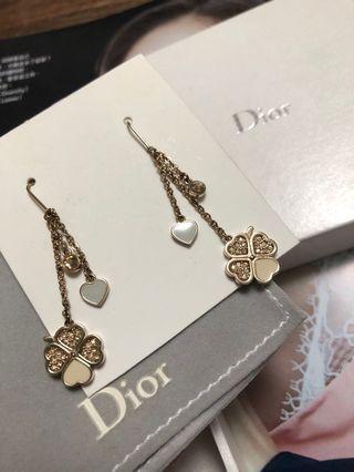 Dior 迪奧 花朵水鑽長耳環