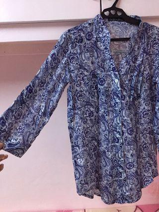 chinese collar blue top
