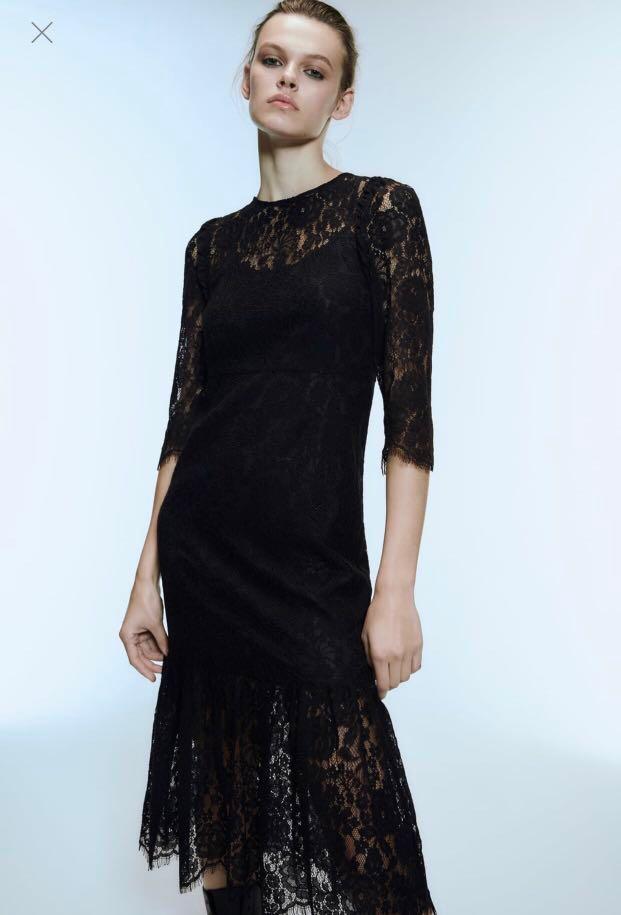 Zara Black Lace Midi Dress, Women's Fashion, Dresses & Sets, Dresses on ...