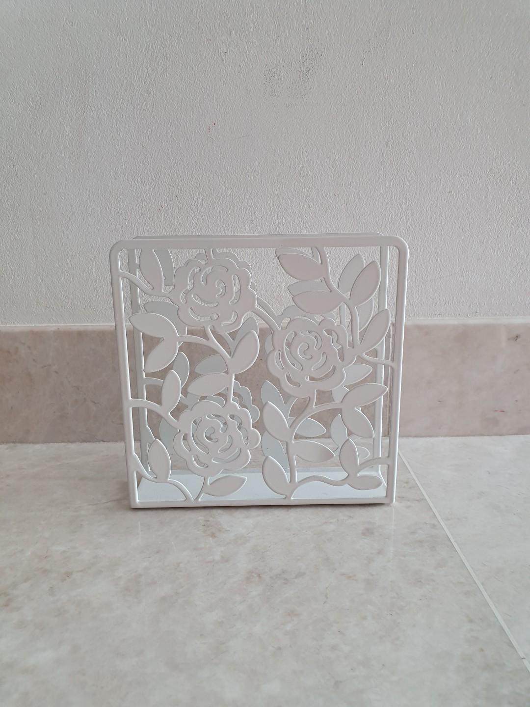 IKEA Metal Napkin Holder White Floral Design
