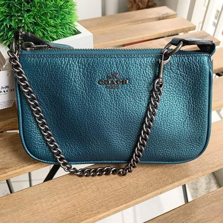 Orig Coach F20151 Large Wristlet in Metallic Pebble Leather Dark