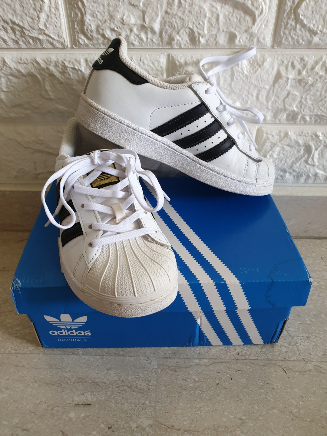 Used Adidas Superstar boys kids children white sneakers shoes, Babies \u0026  Kids, Boys' Apparel, 4 to 7 Years on Carousell