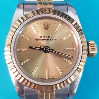 67193 Rolex Oyster Perpetual 18k Gold SS Ladies Watch Champagne Dial
