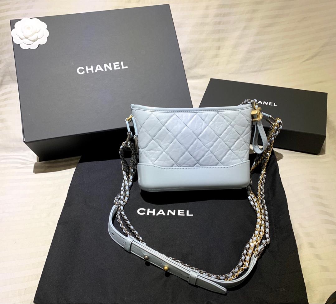 CHANEL Aged Calfskin Quilted Small Gabrielle Hobo Light Blue