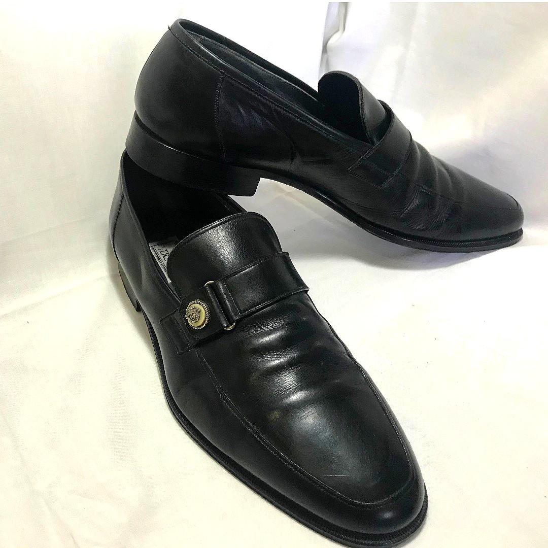 versace black leather shoes