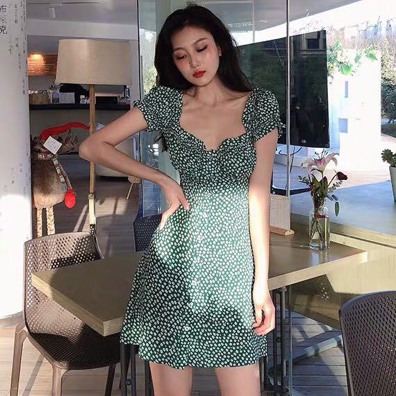 green floral button down dress