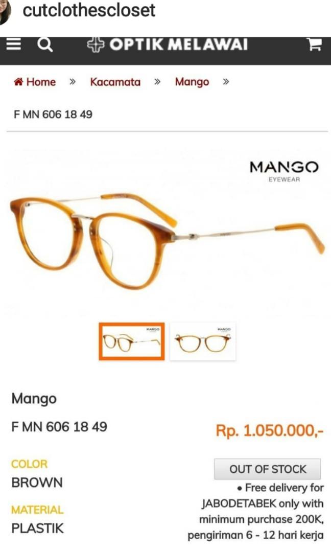 Kacamata Mango Melawai Frame Mango Lensa Illustro Kacamata Minus Kiri 4 5 Kanan 3 75 Mauovo Fesyen Wanita Aksesoris Di Carousell