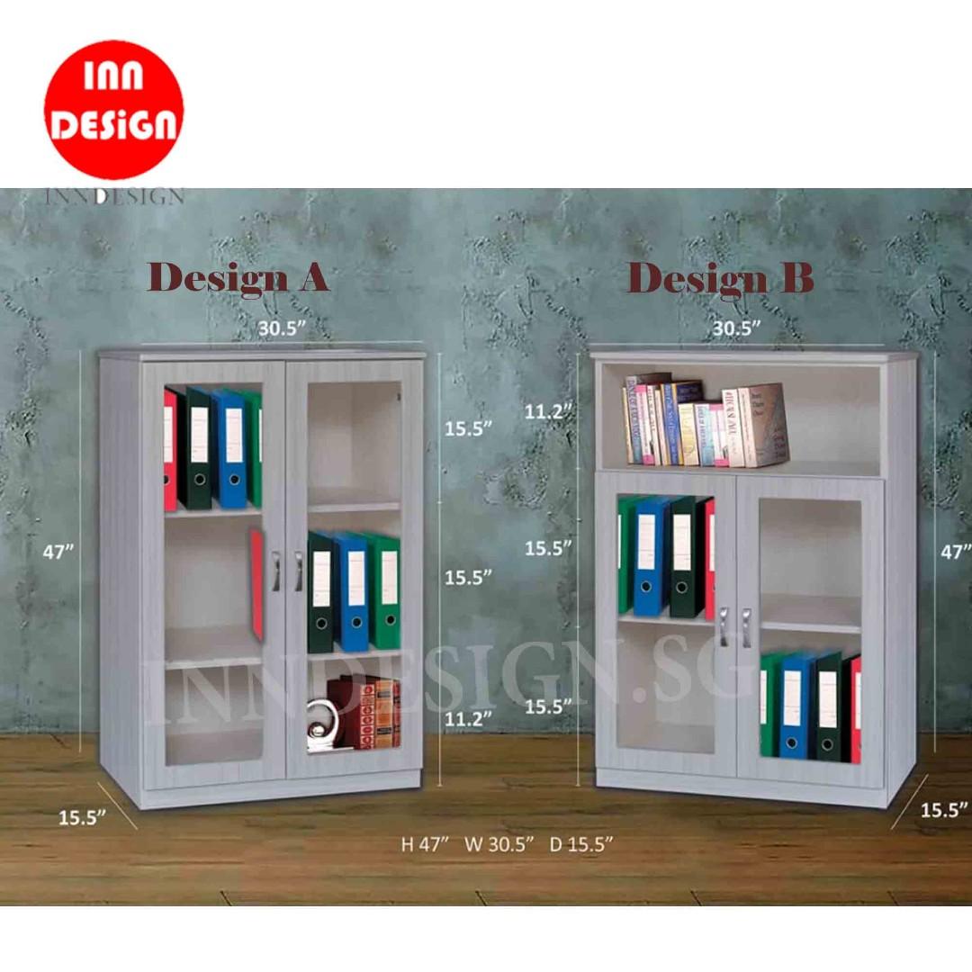 Kimo 2 Doors Filling Cabinet With Glass Door Bookshelf Furniture Shelves Drawers On Carousell