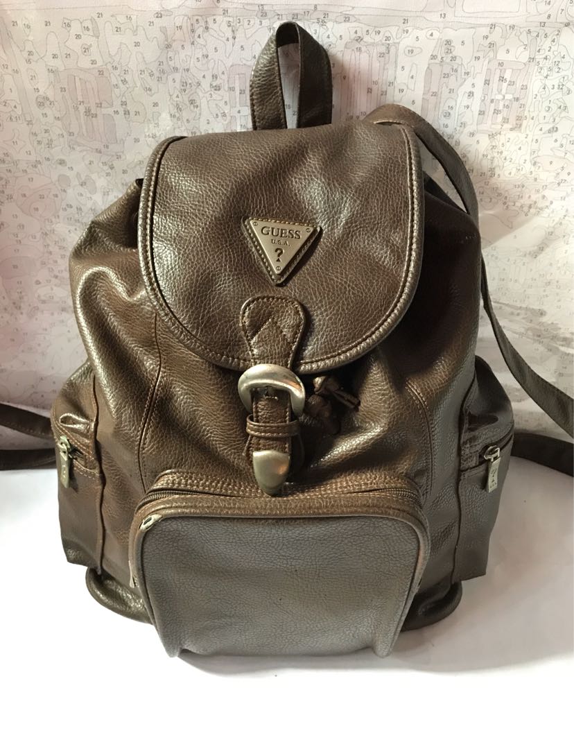 guess brown leather backpack