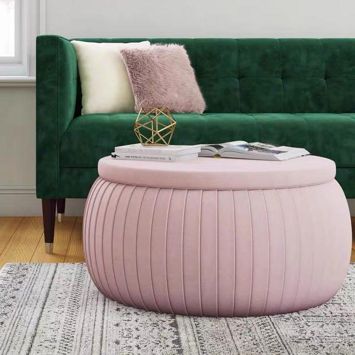 Ottoman Storage Stool Round Pouf Footrest Coffee Table Furniture Tables Chairs On Carousell