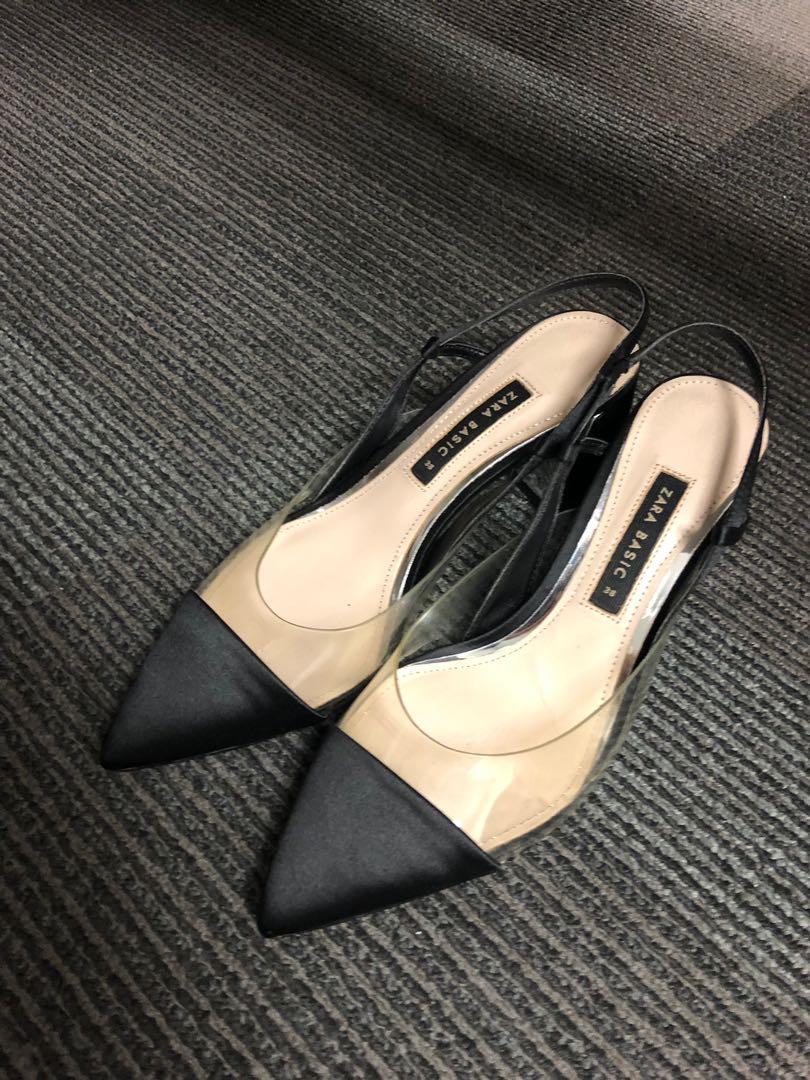 zara black clear heels