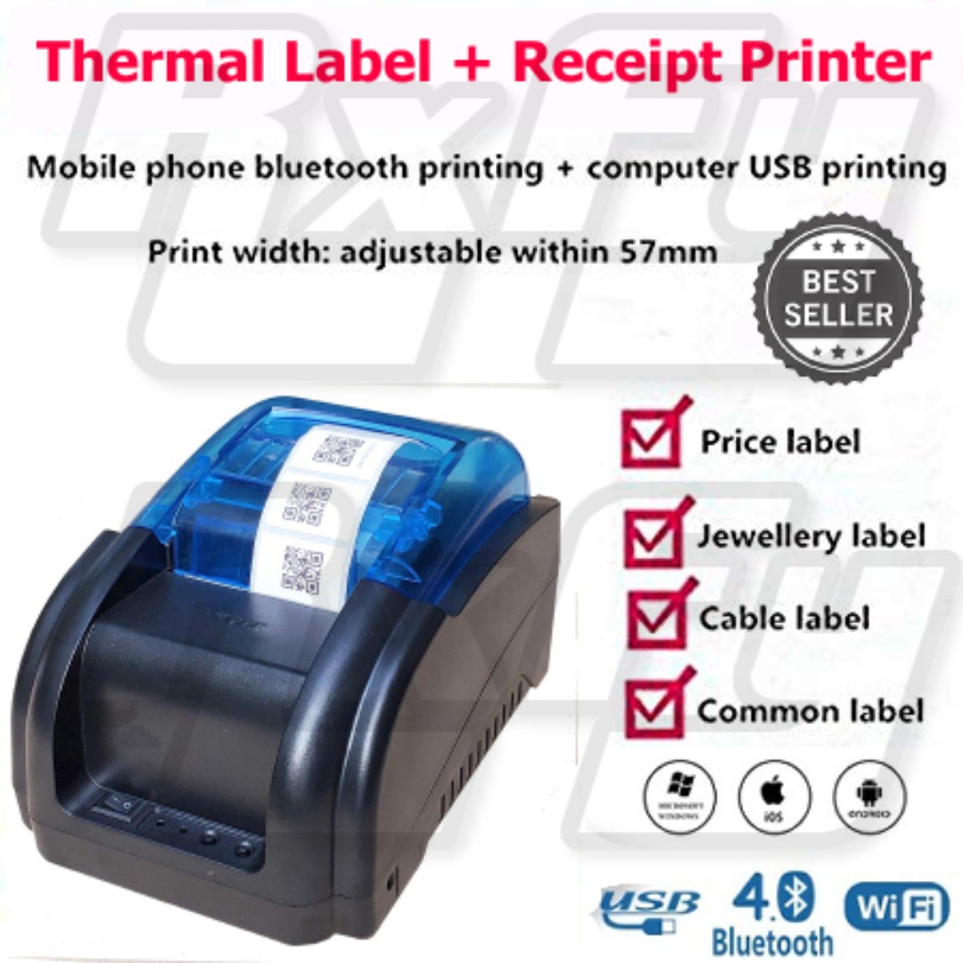 3057mm Desktop Thermal Label Receipt Printer USB + Bluetooth Windows