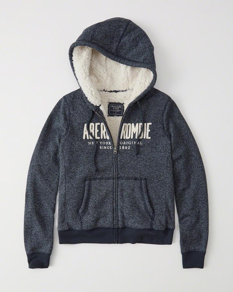 A F navy sherpa fleece hoodie jacket
