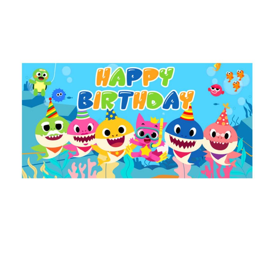 Baby Shark Happy Birthday Poster Banner Party Backdrop Design