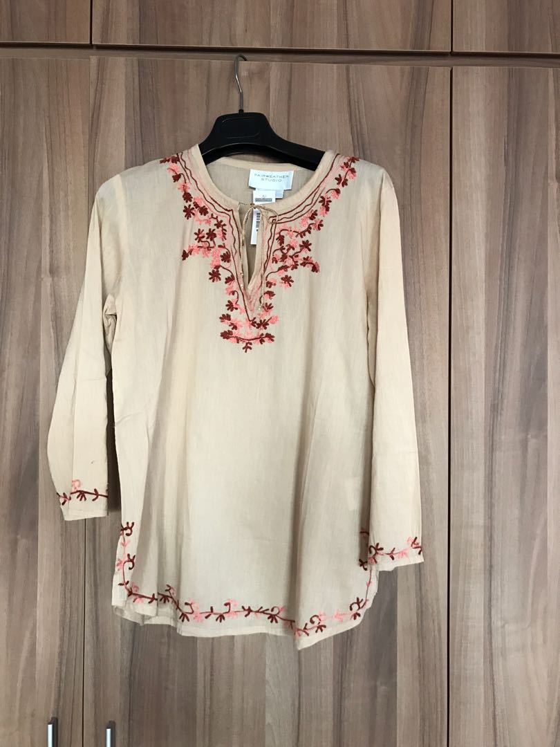 Embroidered long sleeve blouse clearance