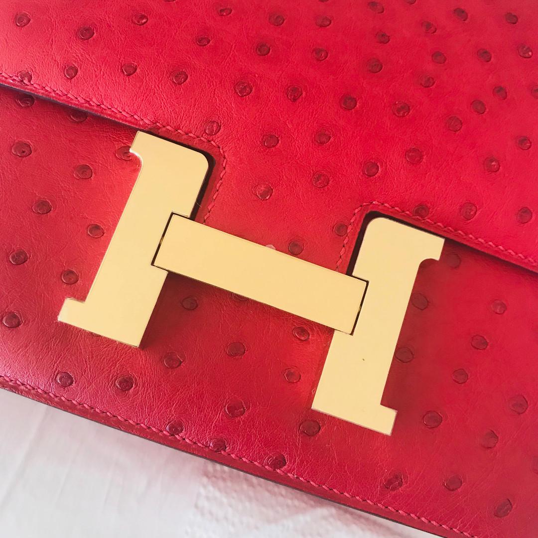 Hermes Constance Bag III 24 Rouge Vif Ostrich Gold Hardware - Selectionne PH