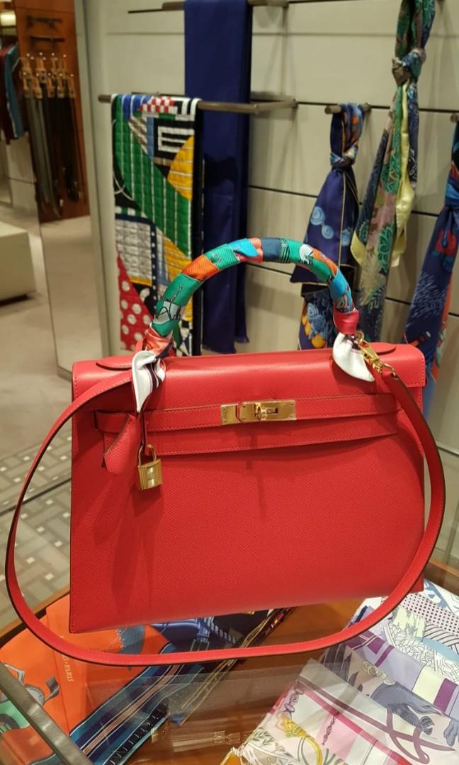 Hermès Kelly 32 Rouge Tomate Sellier Epsom Gold Hardware GHW A Stamp 2 —  The French Hunter