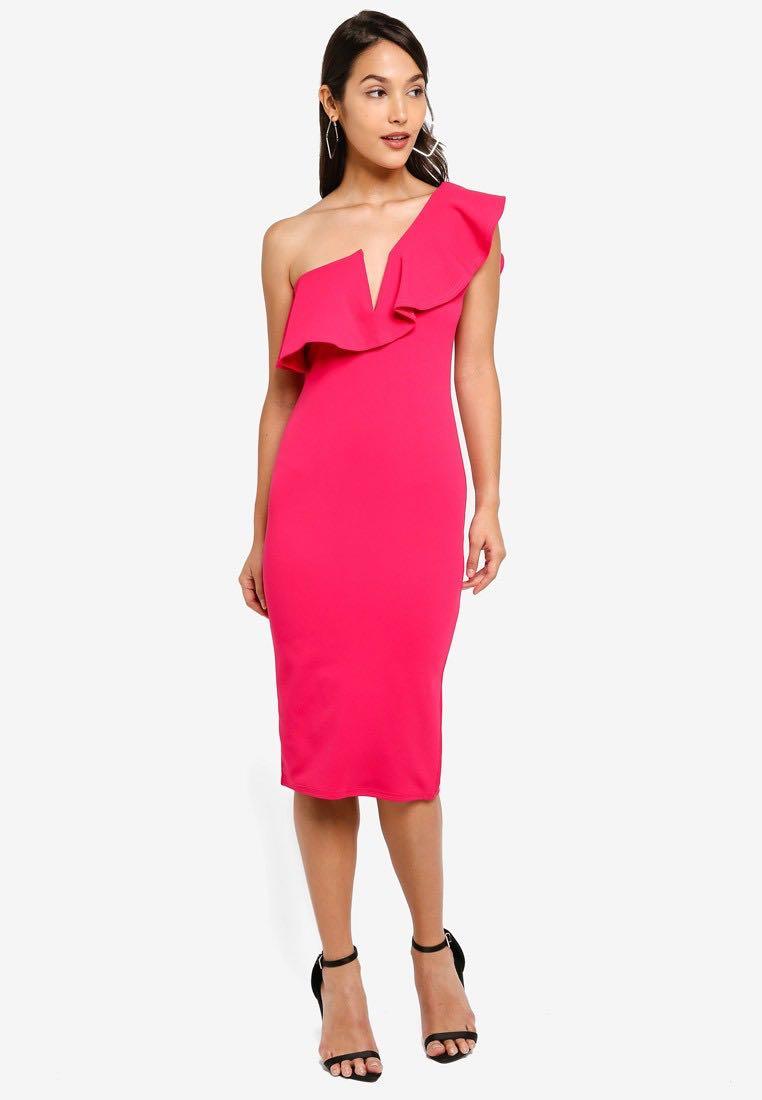 missguided one shoulder frill midi dress