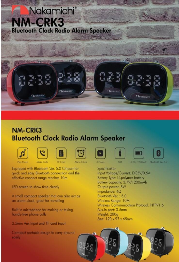 Nakamichi CRK3 Bluetooth Clock Radio Alarm Speaker, Audio, Soundbars