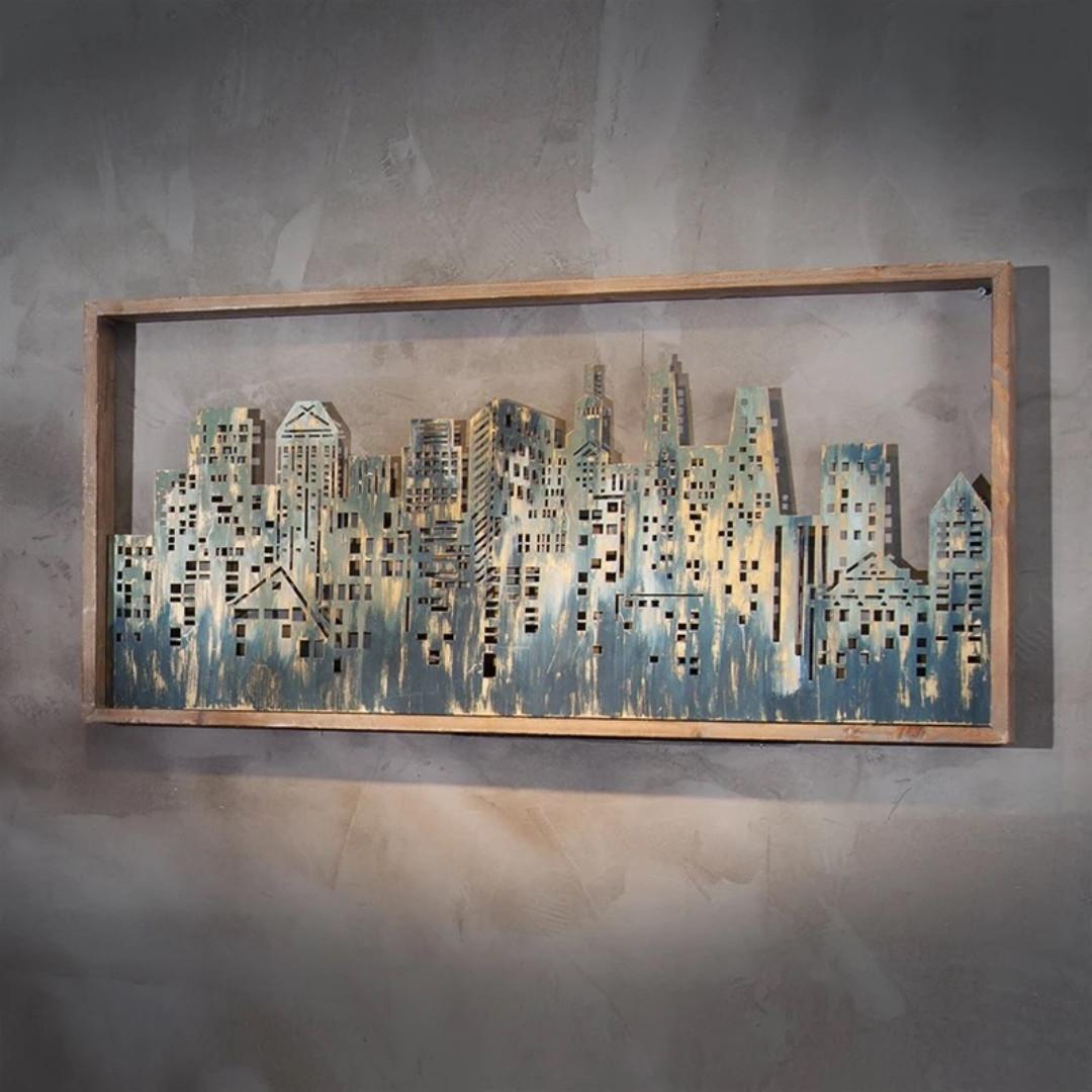 Rustic Cityscape Wall Decor Installation Industrial Style