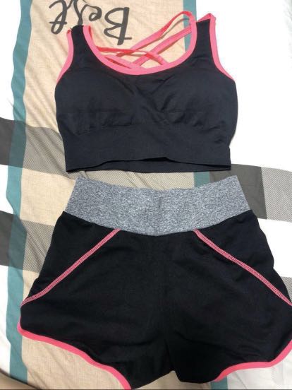 yoga shorts and sports bra
