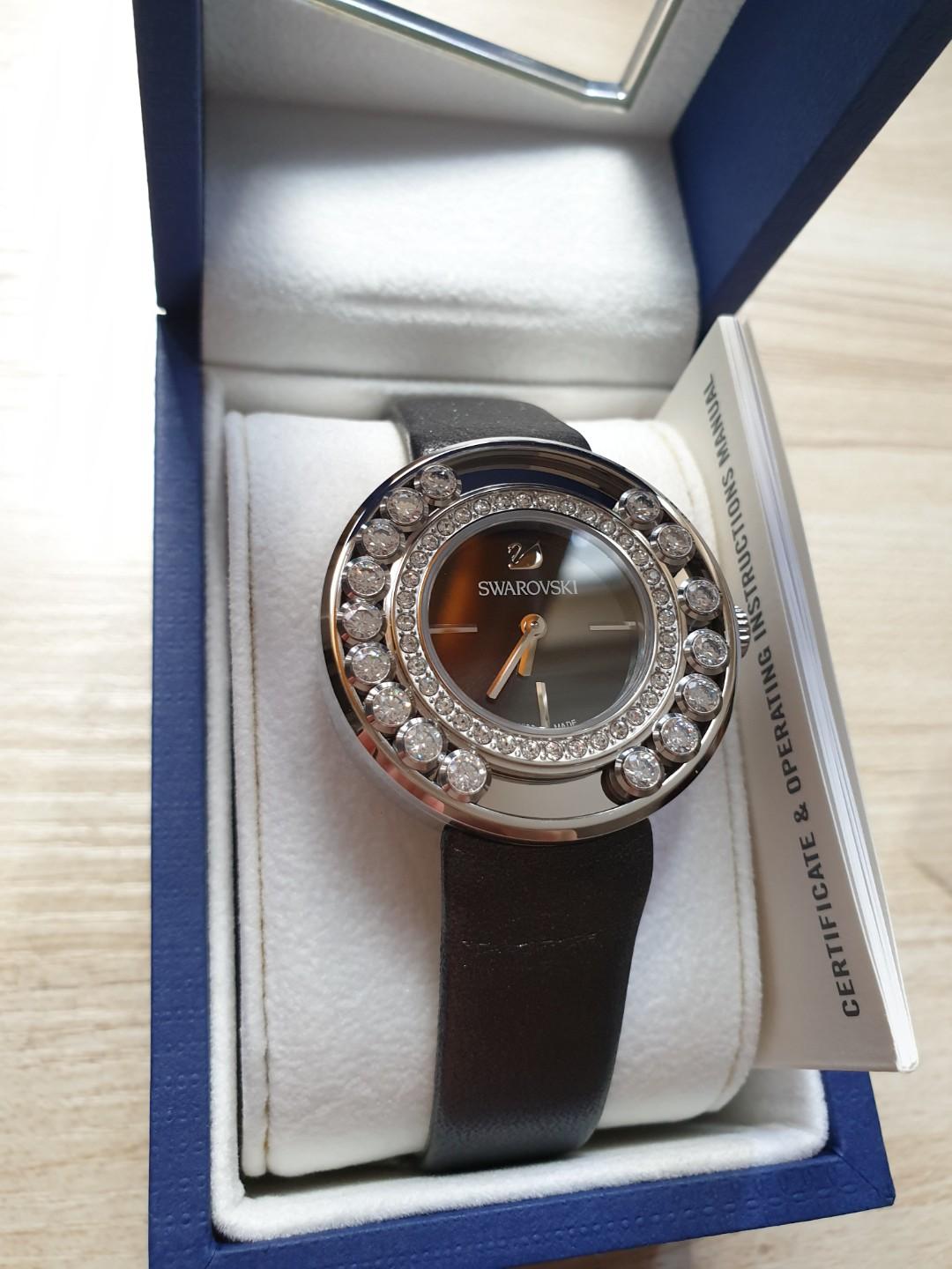 Swarovski Anthracite Lovely Crystals Watch with Genuine Leather 