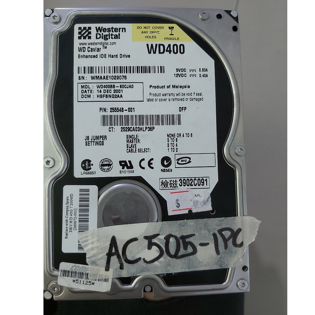 Western Digital Wd400 Wd Caviar Enhanced Ide Hard Drive P1800 Each Electronics Computer Parts Accessories On Carousell