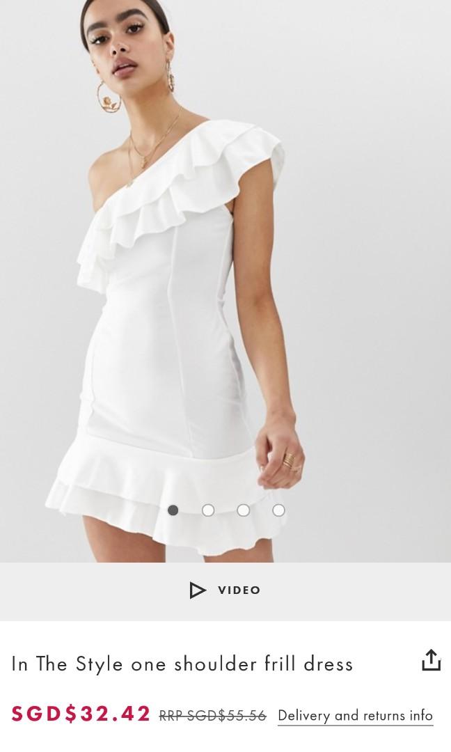 white one shoulder frill dress