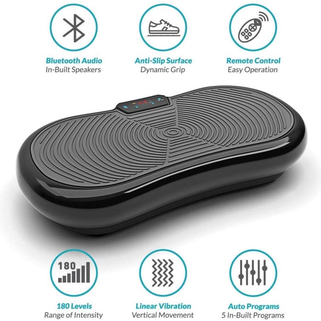 Bluefin Fitness Ultra Slim Vibration Plate Lose Fat Tone Up at Home 5 Programs 180 Levels Bluetooth Speakers Easy Storage Sleek UK Design Health
