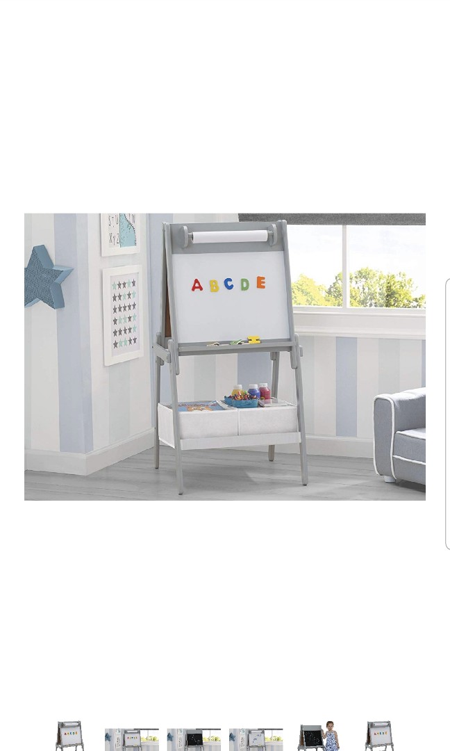 Light Grey//White Delta Children Chelsea Double-Sided Storage Easel with Paper Roll and Magnets