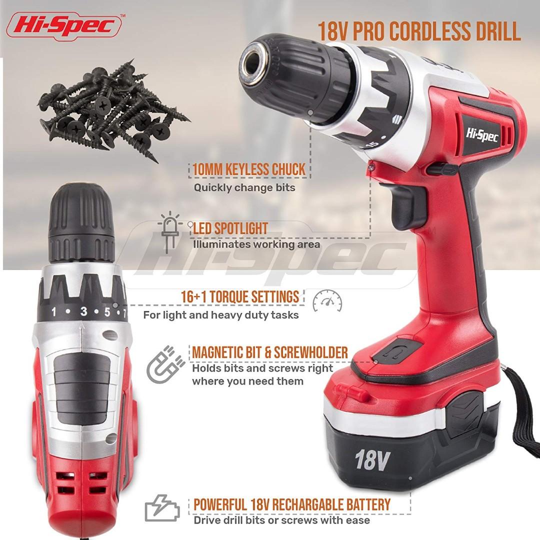 HiSpec 18v Pro Cordless Drill Driver Hardware DIY, Furniture & Home