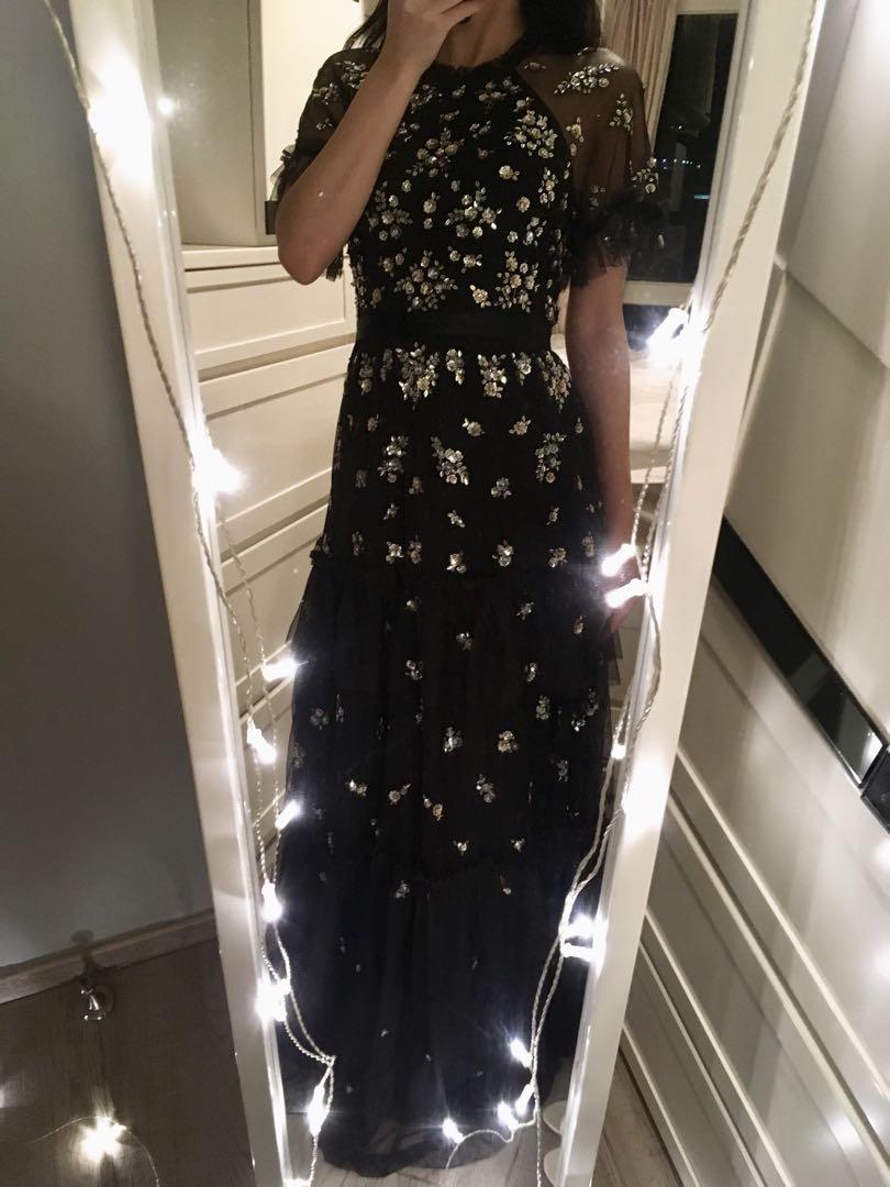 Needle Thread Lustre Tiered Embellished Maxi Gown
