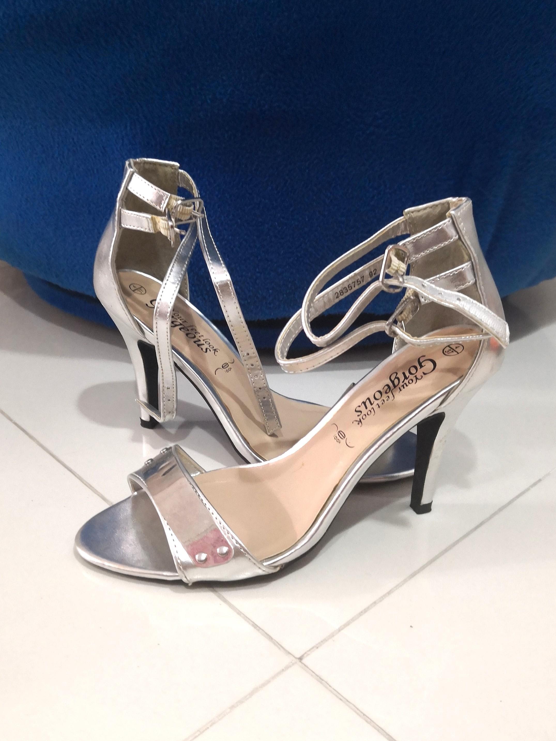 Silver Leather-Look Diamanté Embellished Stiletto Heel Court Shoes | New  Look