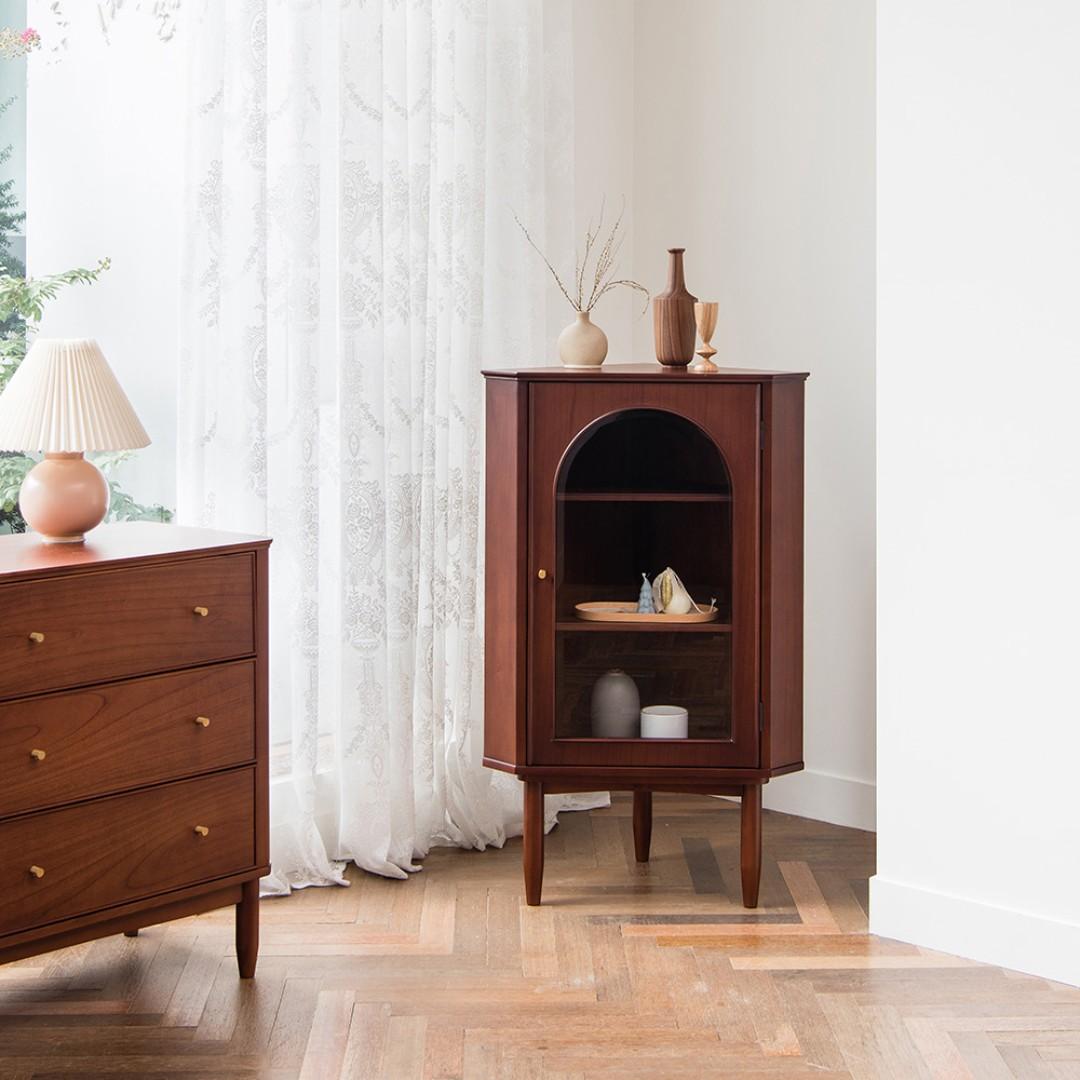 Verso Neo Vintage Walnut Corner Cabinet Furniture Shelves Drawers On Carousell