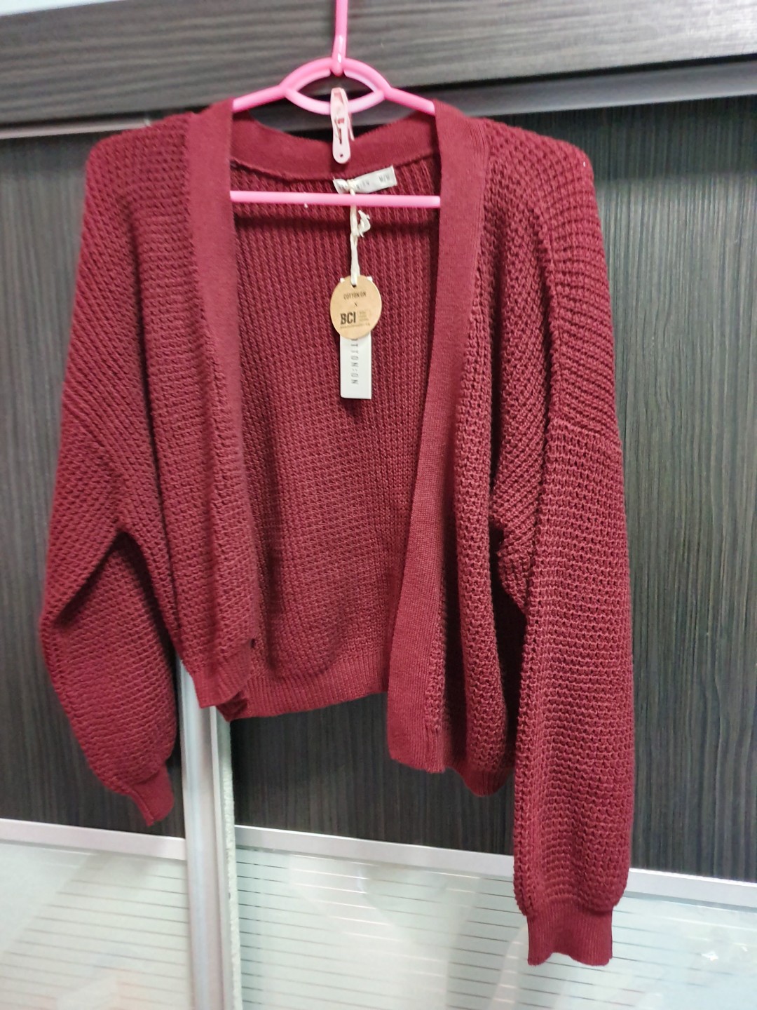 deep red cardigan