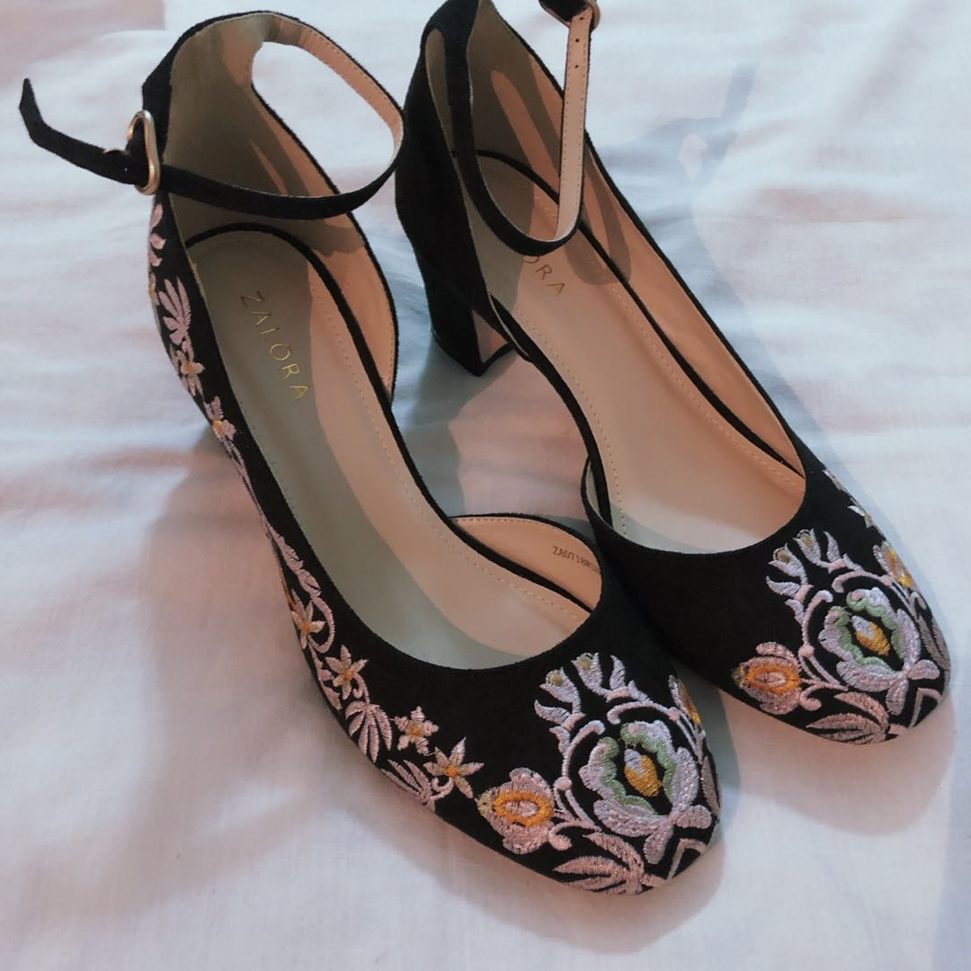 Floral Embroidered Heels, Women's 