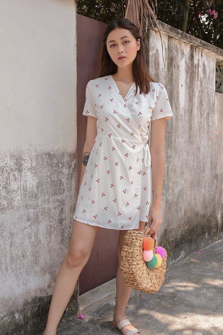 White cherry sale wrap dress