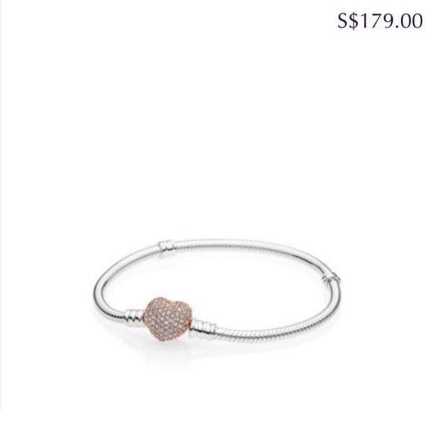 Pandora Rose Gold Silver Pave heart Clasp Bracelet Women s